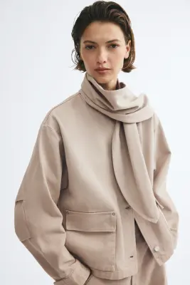 Scarf-collar twill jacket - Beige clair — photo 2