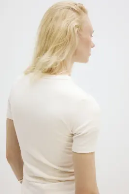T-shirt côtelé Cooling Slim Fit - Crème — photo 3