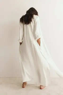 Robe chemise en lin mélangé - Blanc — photo 4