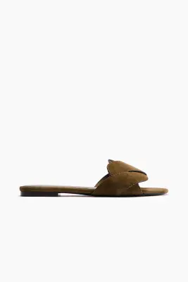 Sandales en cuir - Vert kaki foncé — photo 2