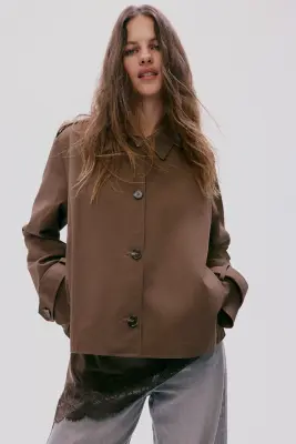Veste façon trench en coton - Beige foncé — photo 1