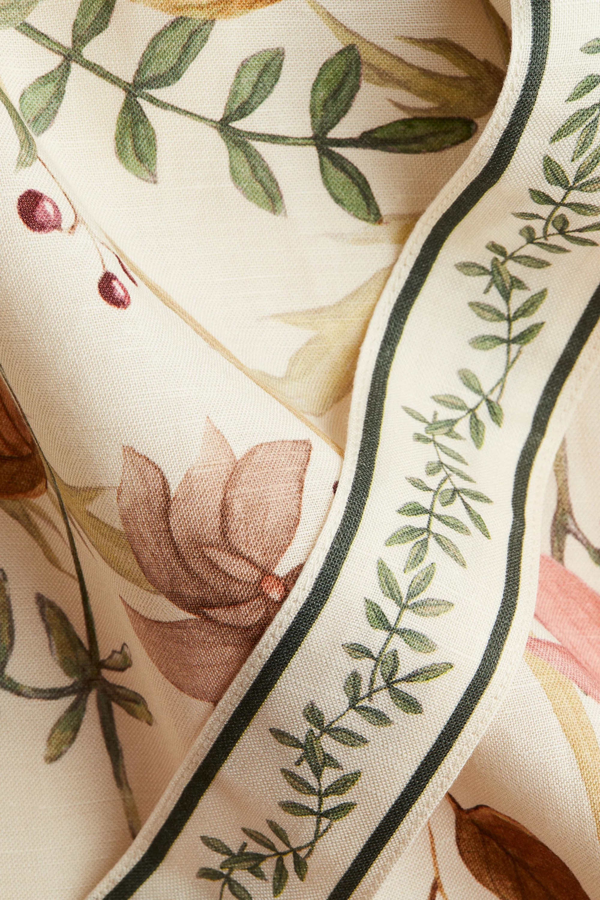 Robe en lin mélangé avec bretelles à nouer - Crème/fleuri