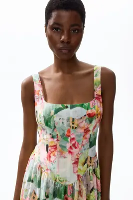 Robe avec corsage façon corset - Blanc/fleuri — photo 2