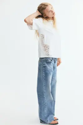 T-shirt en coton avec dentelle - Blanc — photo 2
