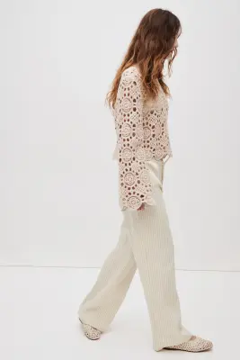 Pantalon en denim avec taille élastique - Beige clair/rayé — photo 2
