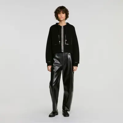 Cardigan à capuche et détails cuir