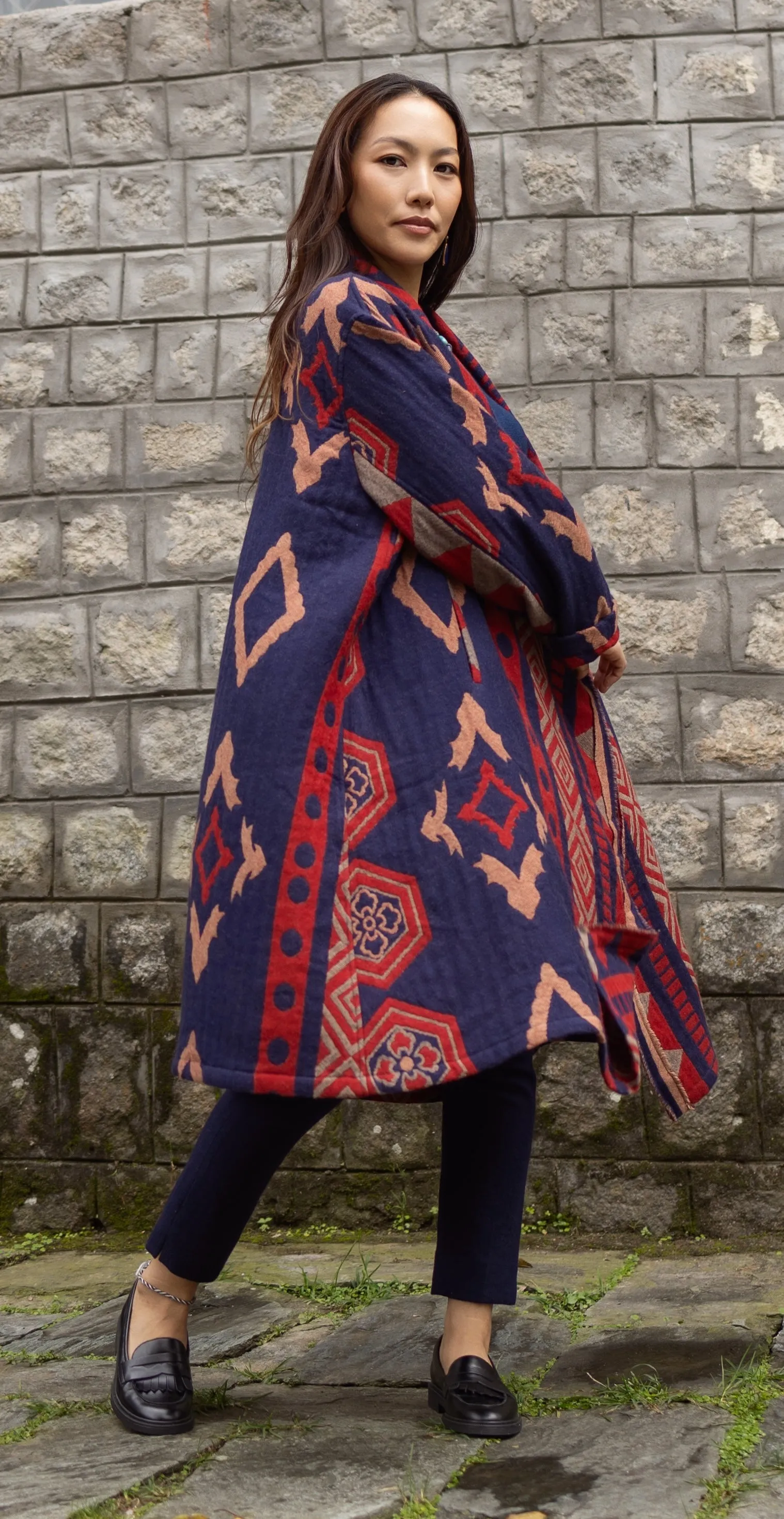Manteau en jacquard de laine