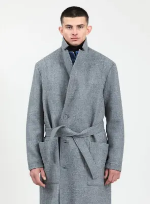 Bathrobe Coat in Light Gray 100% Italian Wool — photo 2