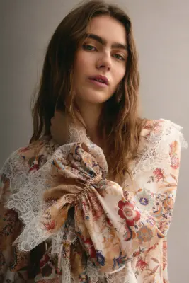 Robe avec dentelle - Beige/motif — photo 2