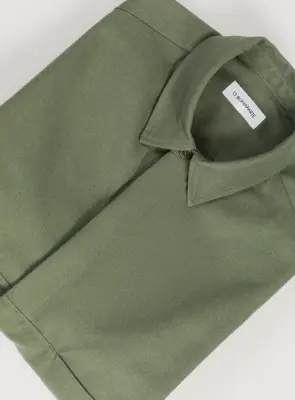 Overshirt with Front Cuts in Olive Canvas — photo 4