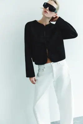Veste brossée à boutons noués - Noir — photo 1