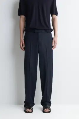 PANTALON DROIT REGULAR RÉSISTANT AUX PLIS - BLEU MARINE — photo 1