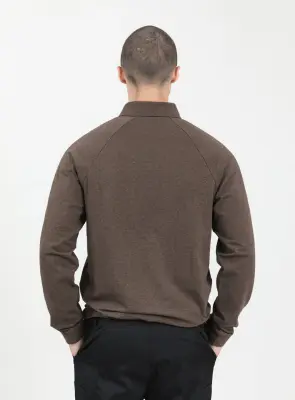 Polo Sweatshirt in Heather Chocolate Cotton & Elastane — photo 4
