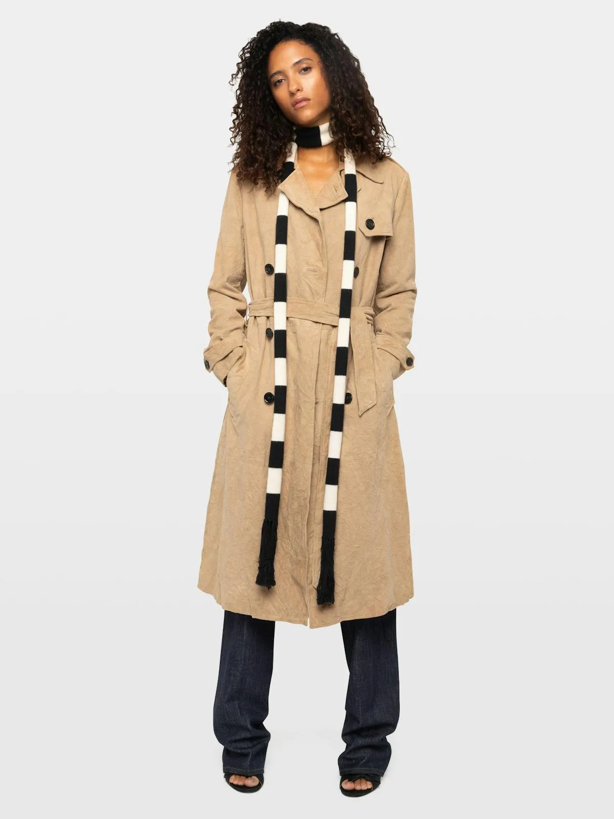 Trench Parisienne Cuir Suede Froissé