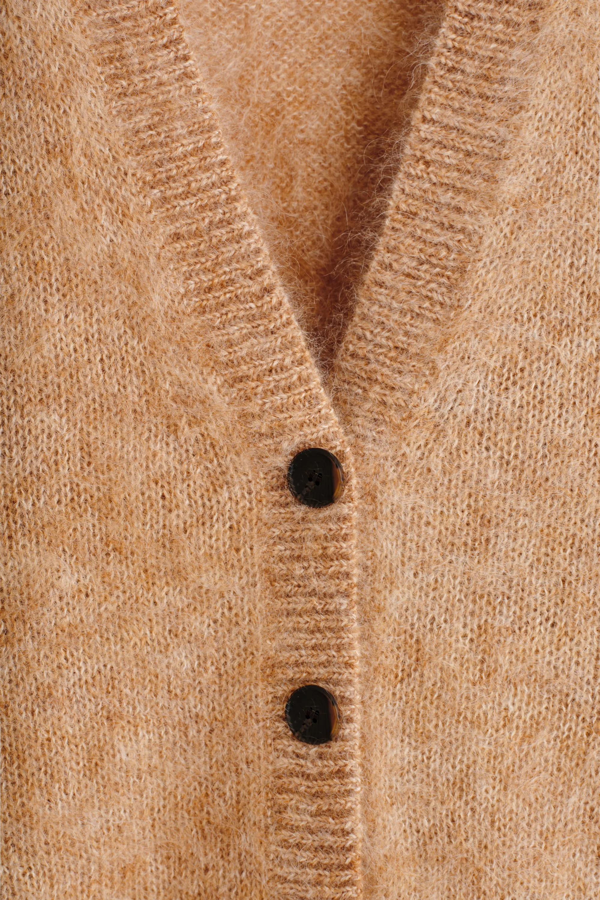 CARDIGAN À COL EN V EN MOHAIR ET LAINE - CAMEL CHINÉ