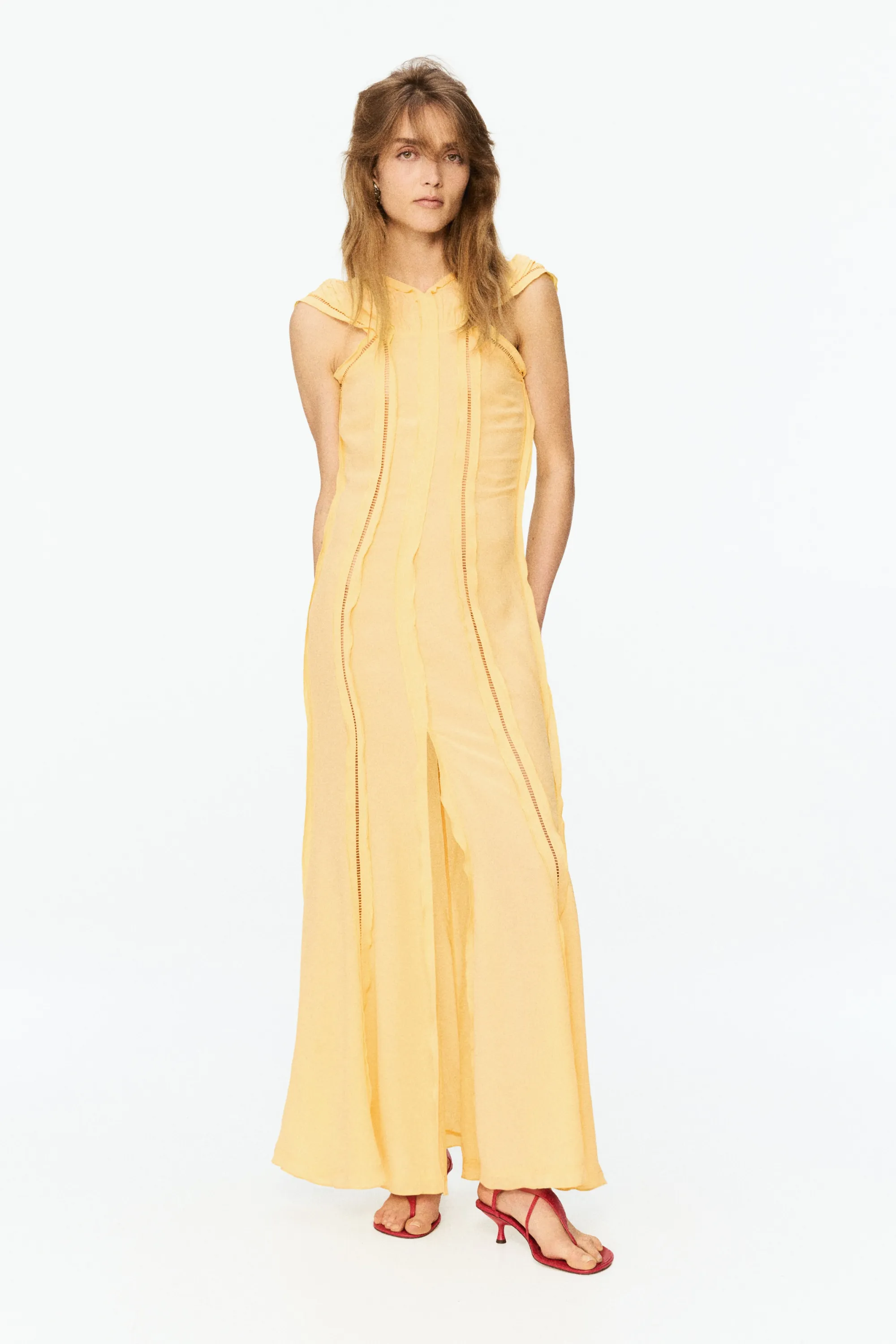 Robe ruchée avec dos ouvert - Jaune