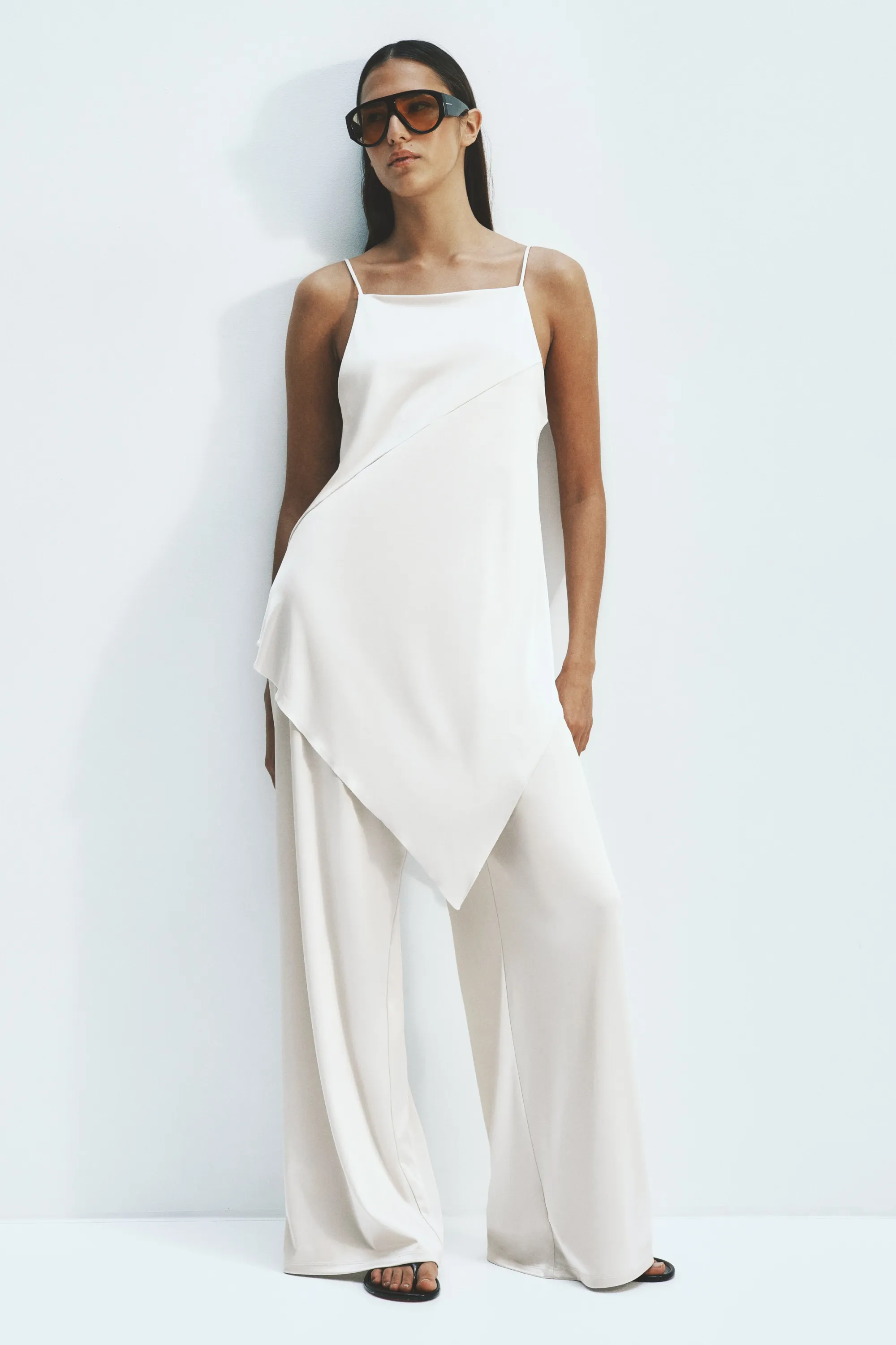 Top texturé à bretelles fines - Ivoire