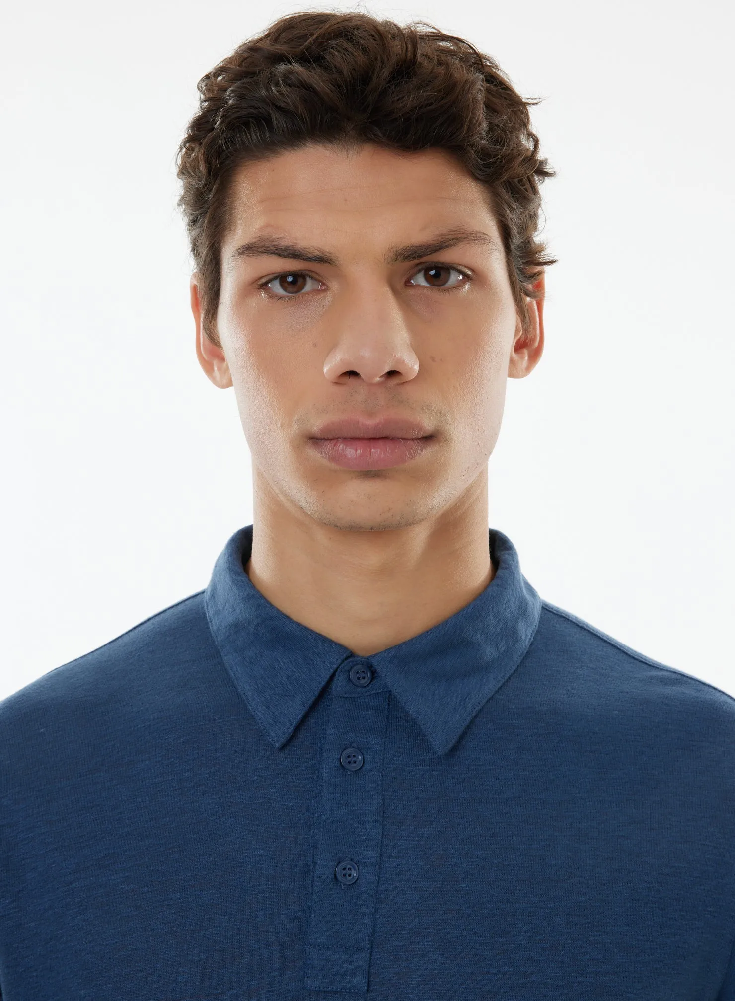 Polo Bleu Manches Courtes en Lin Elasthanne