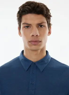 Polo Bleu Manches Courtes en Lin Elasthanne