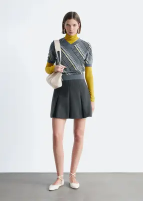 Mini-jupe plissée en laine - Gris foncé — photo 1