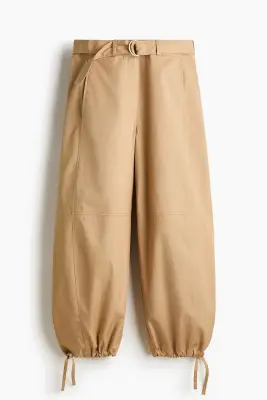 Pantalon en coton avec ceinture - Beige — photo 4