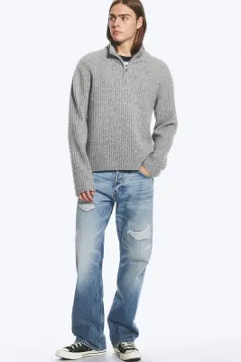 Pull demi-zippé en laine mélangée - Gris — photo 1