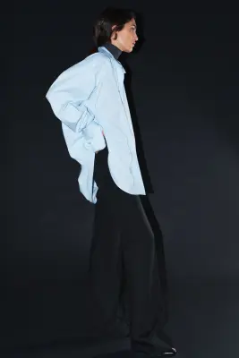 Chemise oversize en coton - Bleu clair — photo 3