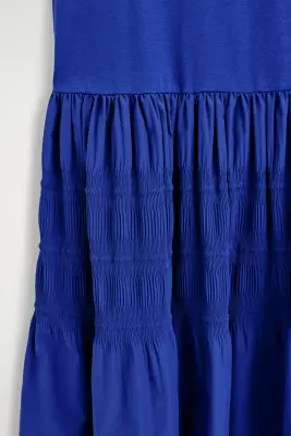 ROBE MIDI À TEXTURE CONTRASTÉE - BLEU — photo 4