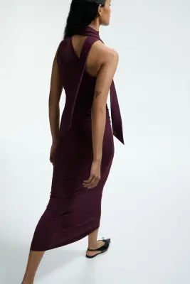 Robe asymétrique à effet drapé - Rouge prune — photo 2