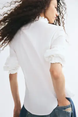 Blouse volantée à boutons - Blanc — photo 3