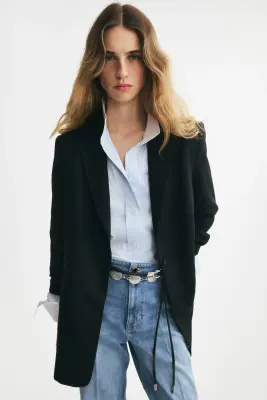 Blazer à manches froncées - Noir — photo 3