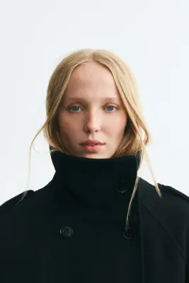 Veste à fermeture croisée avec col entonnoir - Bleu marine — photo 3