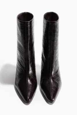 Bottines en cuir - Marron/imitation crocodile — photo 2