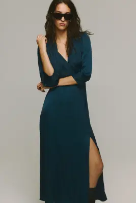 Robe à manches bouffantes avec col lavallière - Turquoise foncé — photo 1