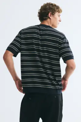 T-shirt Relaxed Fit en maille - Bleu marine/rayé — photo 3