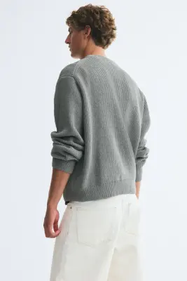 Pull Relaxed Fit en maille côtelée - Vert sauge — photo 4