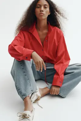 Chemise avec col à nouer - Rouge — photo 3