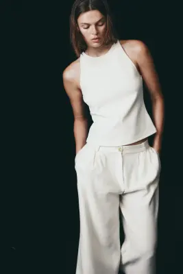 Jupe-culotte plissée à jambes larges - Crème — photo 1