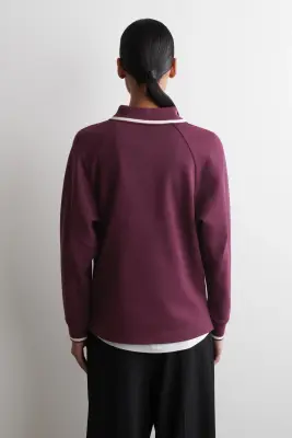 POLO EN COTON À BORDURES CONTRASTÉES - BORDEAUX — photo 4