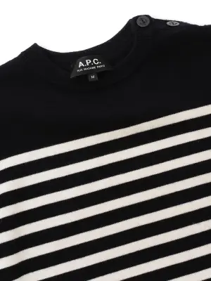 Pull col rond en laine mérinos marinière noir et blanc Prix boutique 300€ Taille M — photo 2