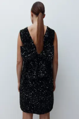 MAMA Robe à sequins avec nœud - Vert foncé — photo 3