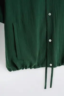 CHEMISE TEXTURÉE À OURLET AJUSTABLE - VERT FONCÉ — photo 5