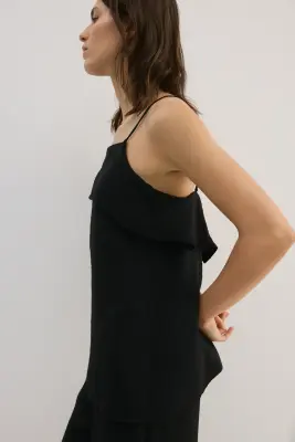 Top à bretelles fines en viscose mélangée - Noir — photo 3