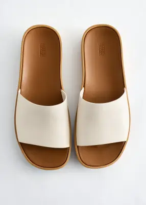 Slip-On Leather Sandals - Écru/Beige — photo 2