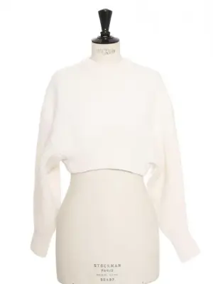 Pull cropped en 100% laine blanc crème Prix boutique 1300€ Taille XS — photo 1