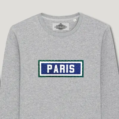 SWEAT SHIRT COTON BIO BRODÉ - PARIS - GRIS — photo 2