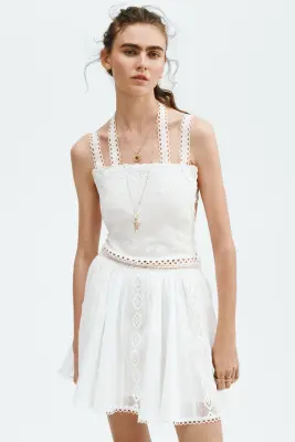 Robe à bretelles fines avec dentelle - Blanc — photo 2