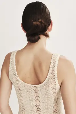 Robe midi façon crochet - Beige clair — photo 3