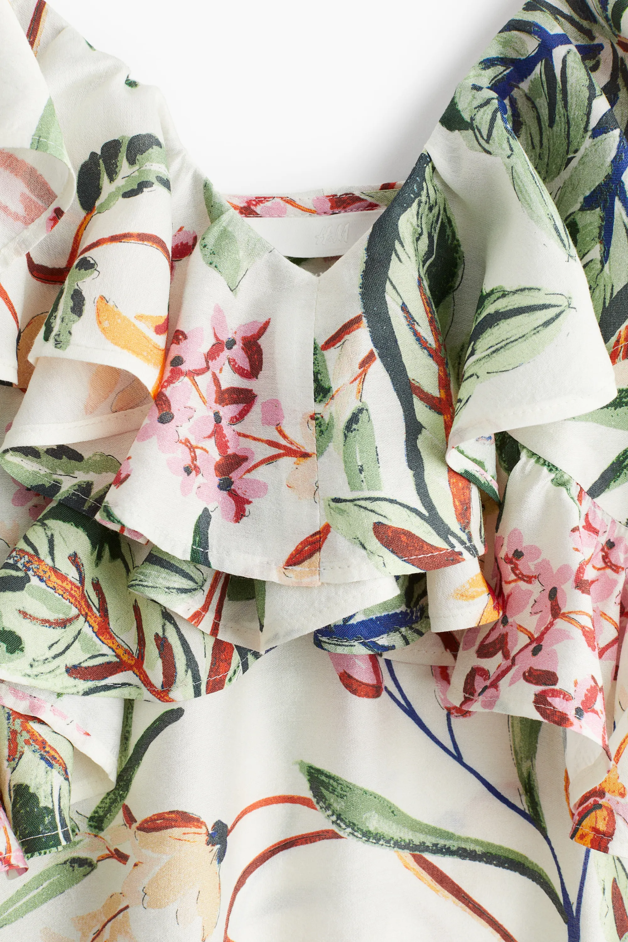 Robe épaules dénudées à volants - Crème/fleuri