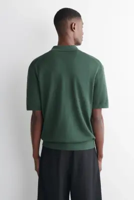 POLO EN MAILLE DE LIN - VERT FONCÉ — photo 4